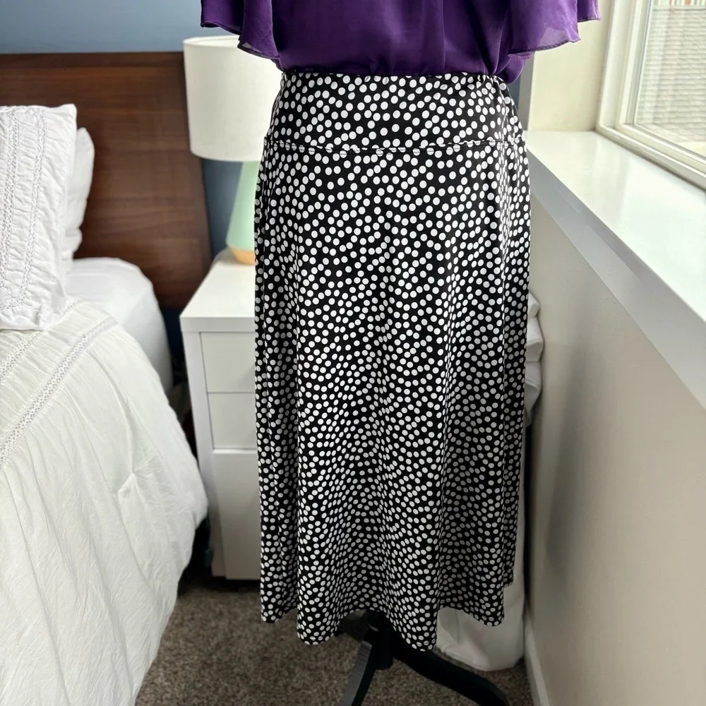 Chaus Polka Dot Black and White Women's A-Line Elastic Waist Midi Skirt